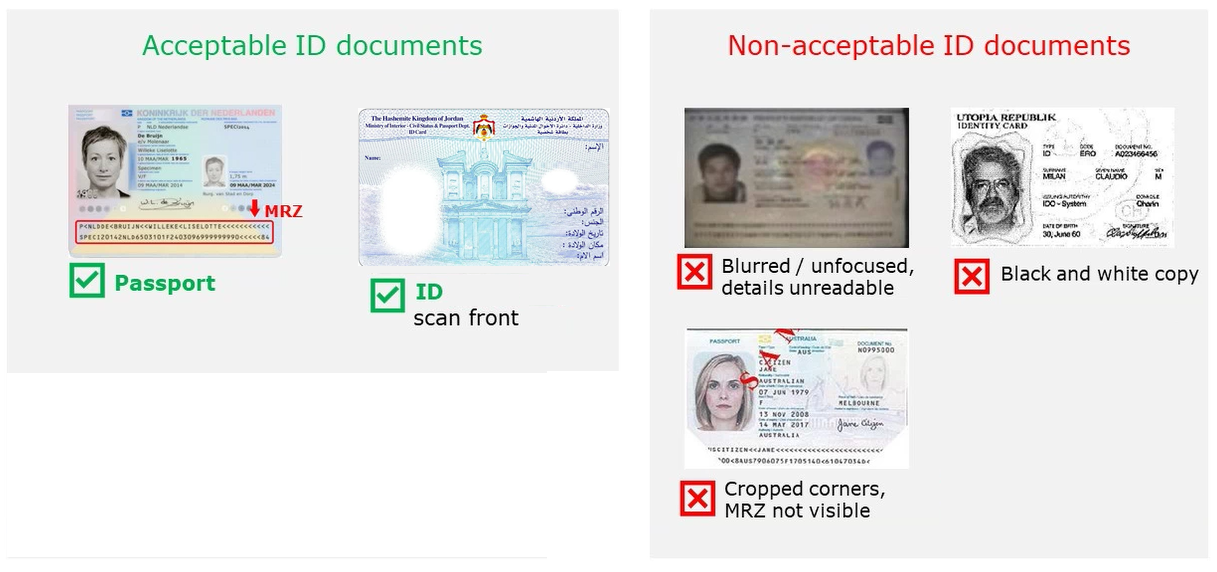 Acceptable and non-acceptable ID document examples